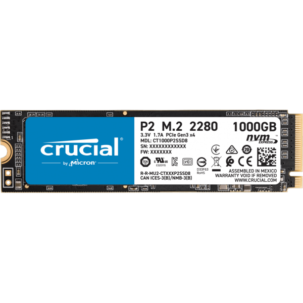 Crucial P2 1TB, PCIe, M.2 2280, NVMe, SSD [CT1000P2SSD8] (безплатна доставка)